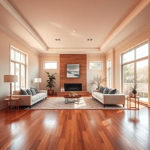 Refinished hardwood floor installed by Premium Tile & Flooring in a Charlotte NC living room
